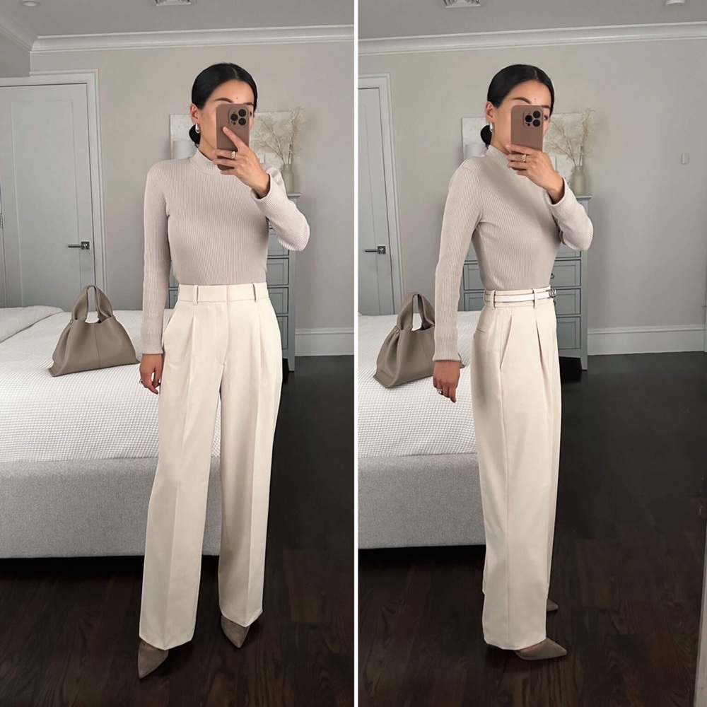 Uniqlo light grey taupe ribbed mock neck long sleeved sweater top small sm